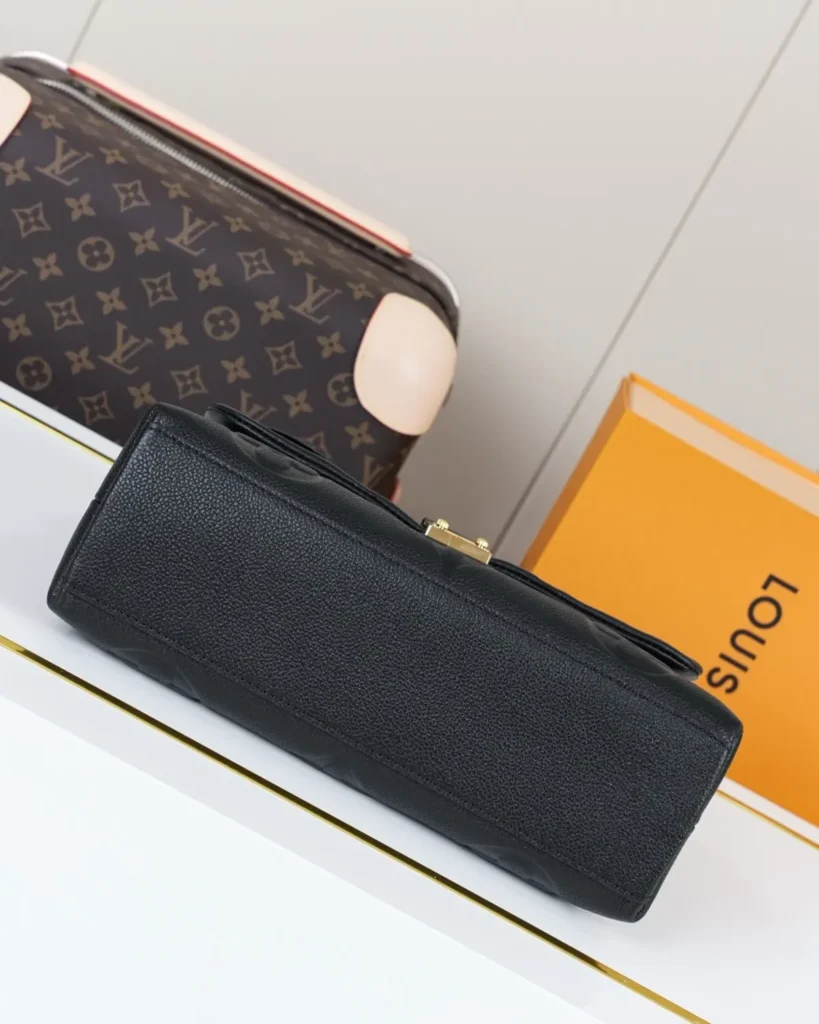 Black Embossed Flap Top Handle Bag — base view
