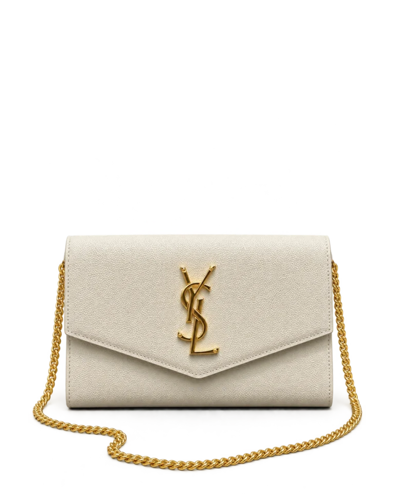 Cream Envelope Chain Wallet — upright front view