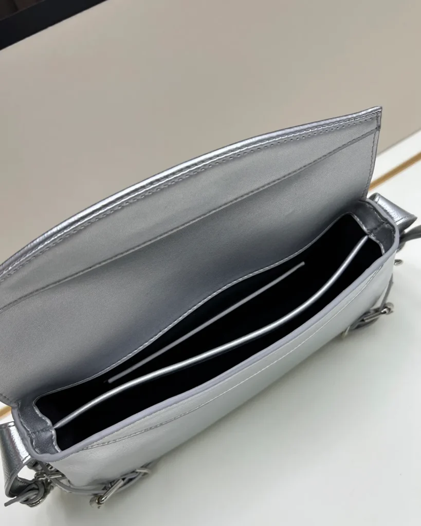 Silver Metallic Buckle Shoulder Bag — interior