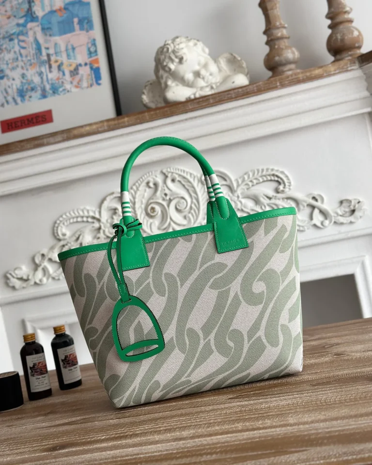 Steeple-Inspired 25 Green Patterned Canvas Tote, front view