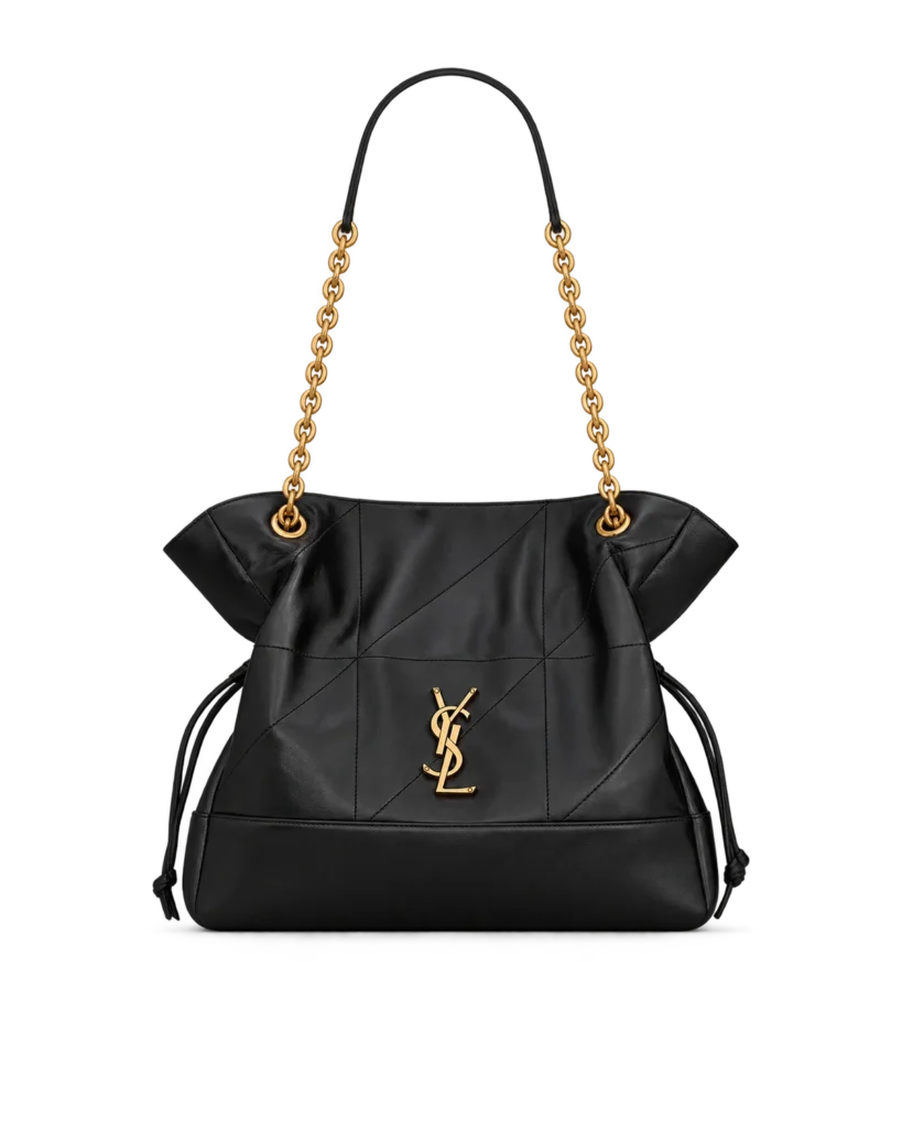 Black Geometric Side-Tie Shopper — upright front view