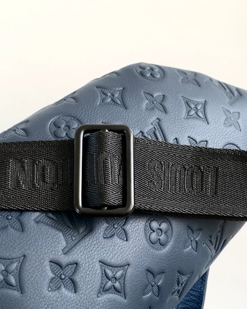 Navy Embossed-Monogram Belt Bag — 8