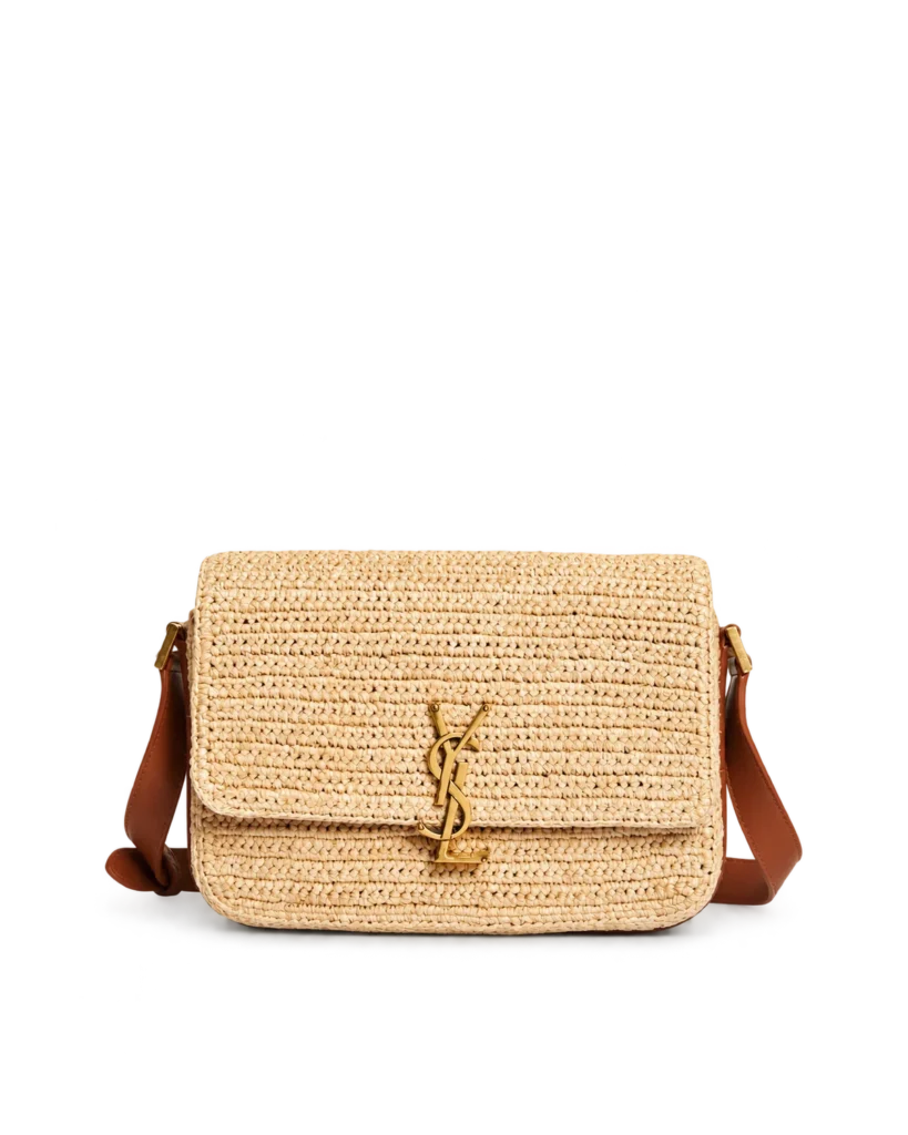 Straw-Tone Woven Flap Bag with Brown Strap — main view