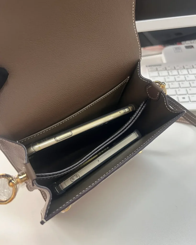 Taupe Link-Clasp Shoulder Bag — interior view