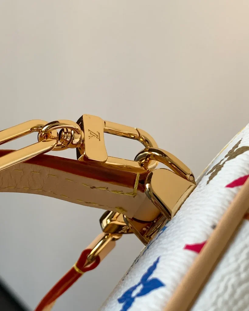 White Multicolor Monogram Vanity Bag — strap clip view
