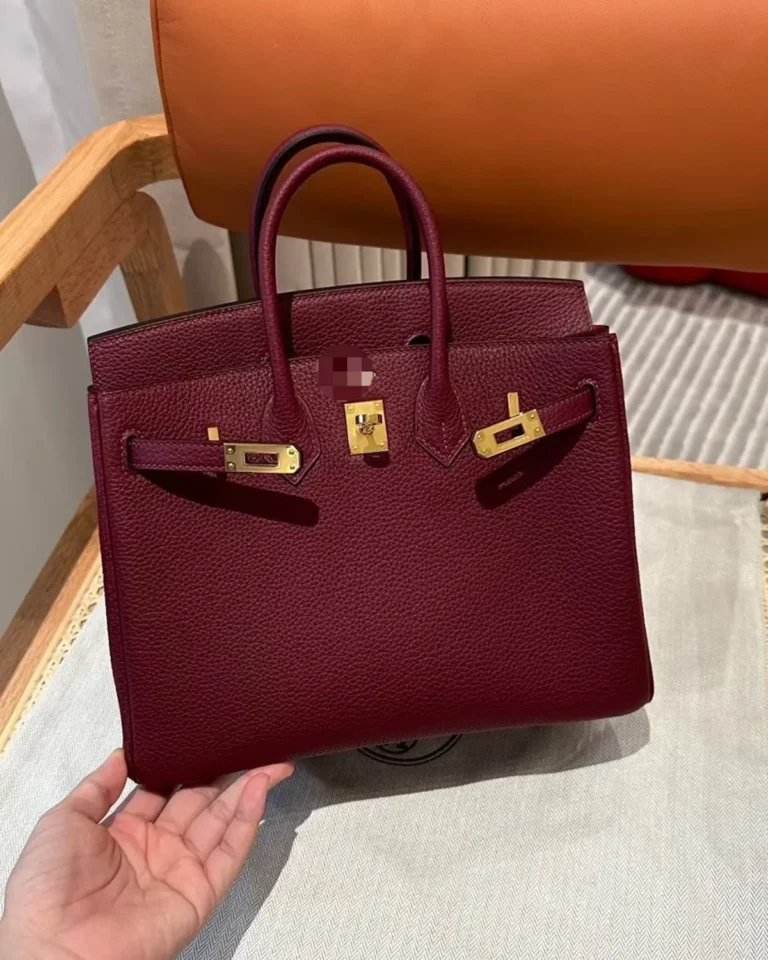 Burgundy Grained Top-Handle Bag — front view