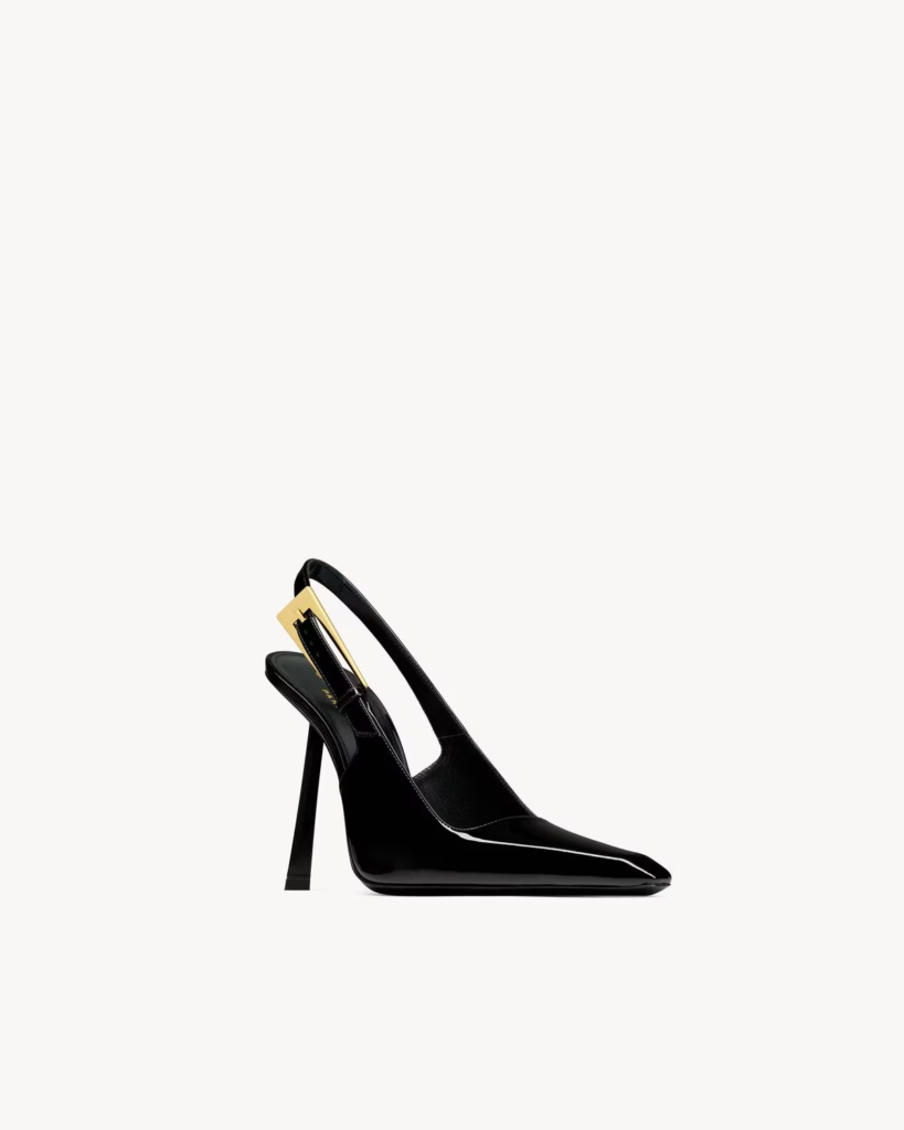Black Patent-Style Slingback Pumps with Geometric Heel — 2