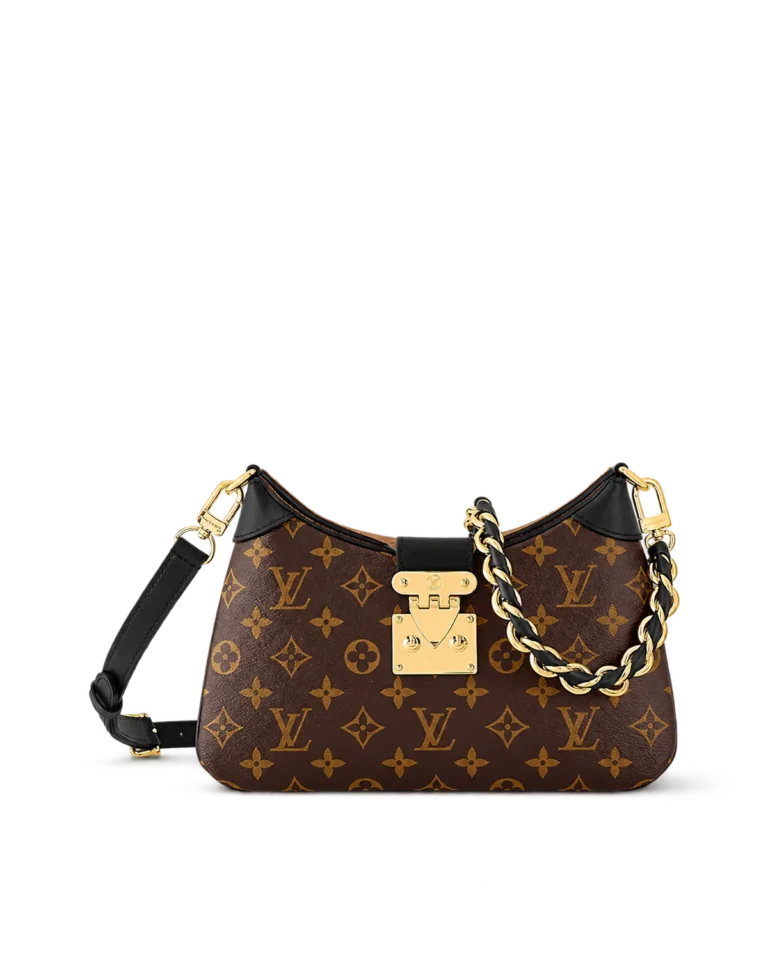 Brown Monogram Curved Shoulder Bag with Chain — main view
