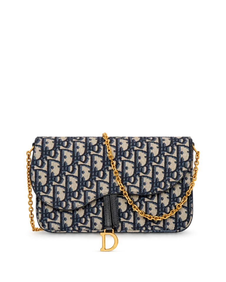 Navy Monogram Asymmetric Chain Pouch — main view