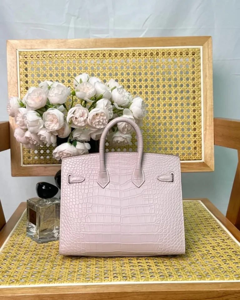 Pale Mauve Scale-Texture Top-Handle Bag — rear view