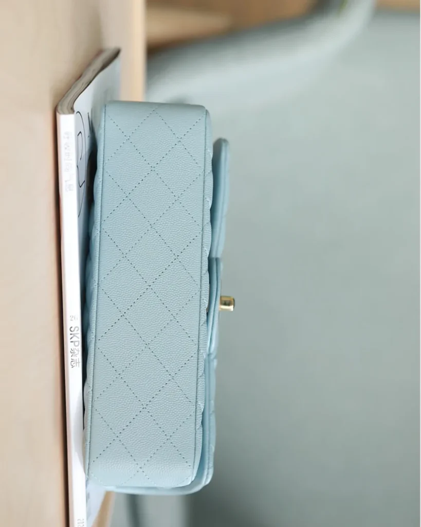 Pale Blue Quilted Gold-Tone Chain Flap Bag — base view