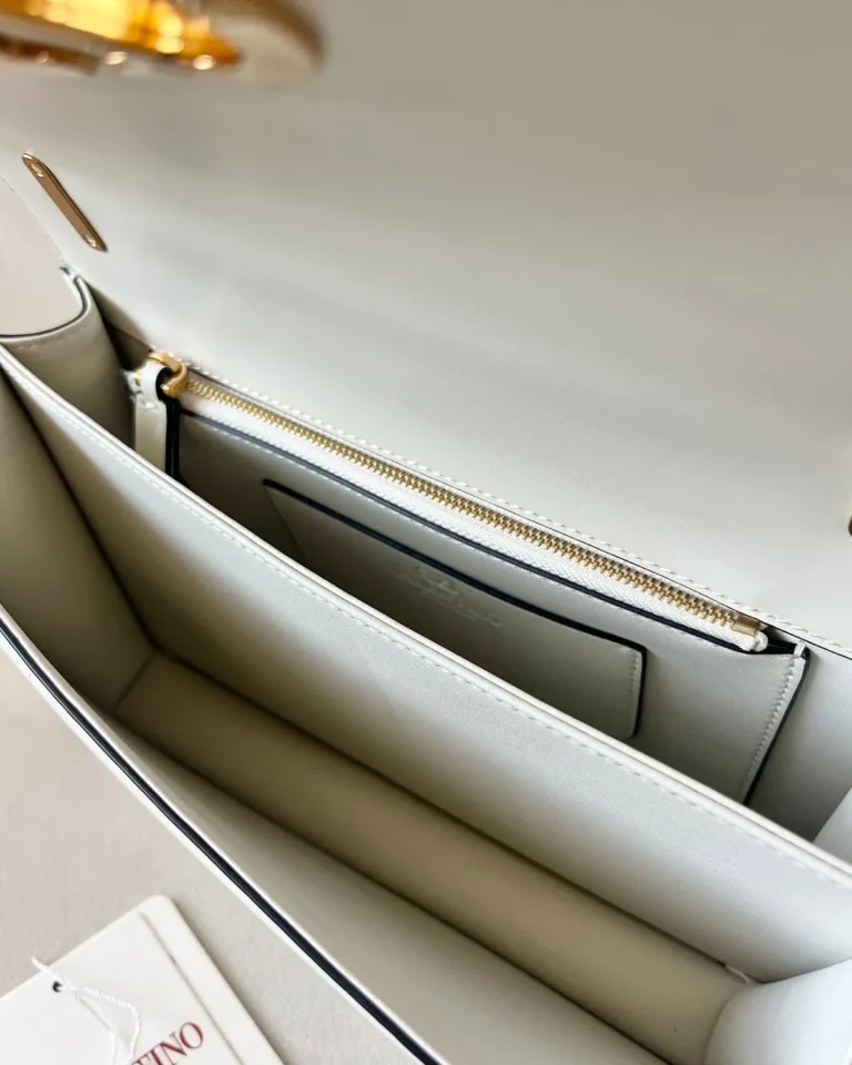 Ivory Curved-Flap Chain Shoulder Bag — interior view