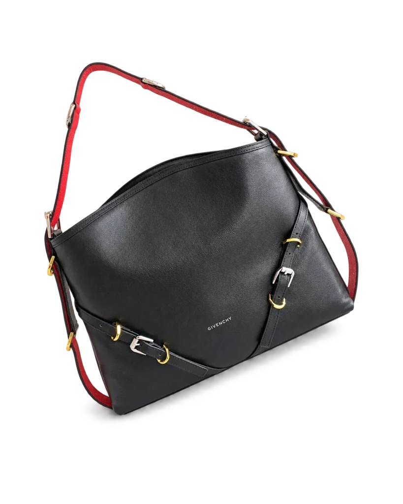 Black Red-Strap Buckle Shoulder Bag — main view