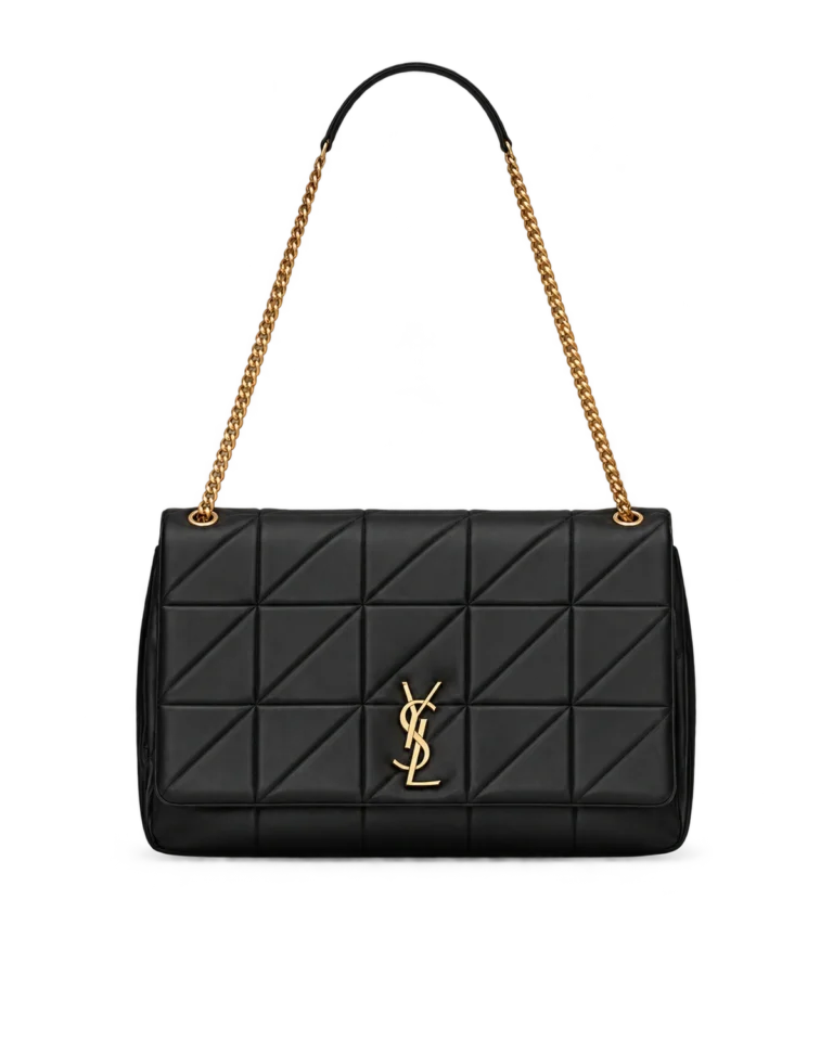 Black Geometric Quilted Flap Bag — upright front view