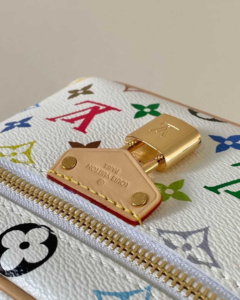 White Multicolor Monogram Vanity Bag — padlock view
