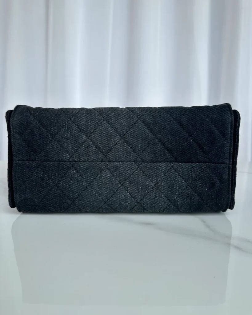 Dark Navy Quilted Chain Drawstring Tote — base view