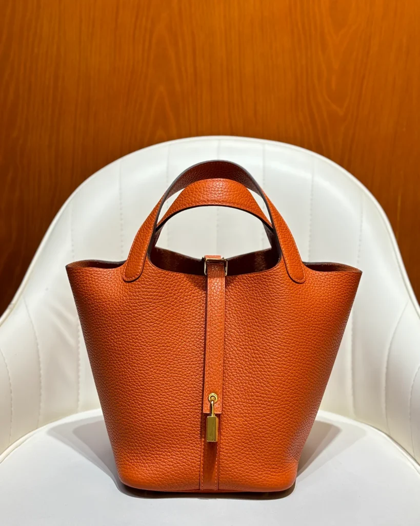 Picotin-Inspired 18 Orange Bucket Bag, front view