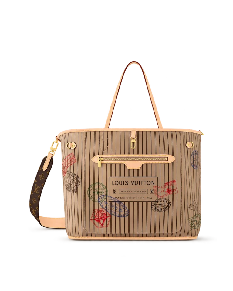 Beige Striped Stamp-Motif Reversible Tote — main view