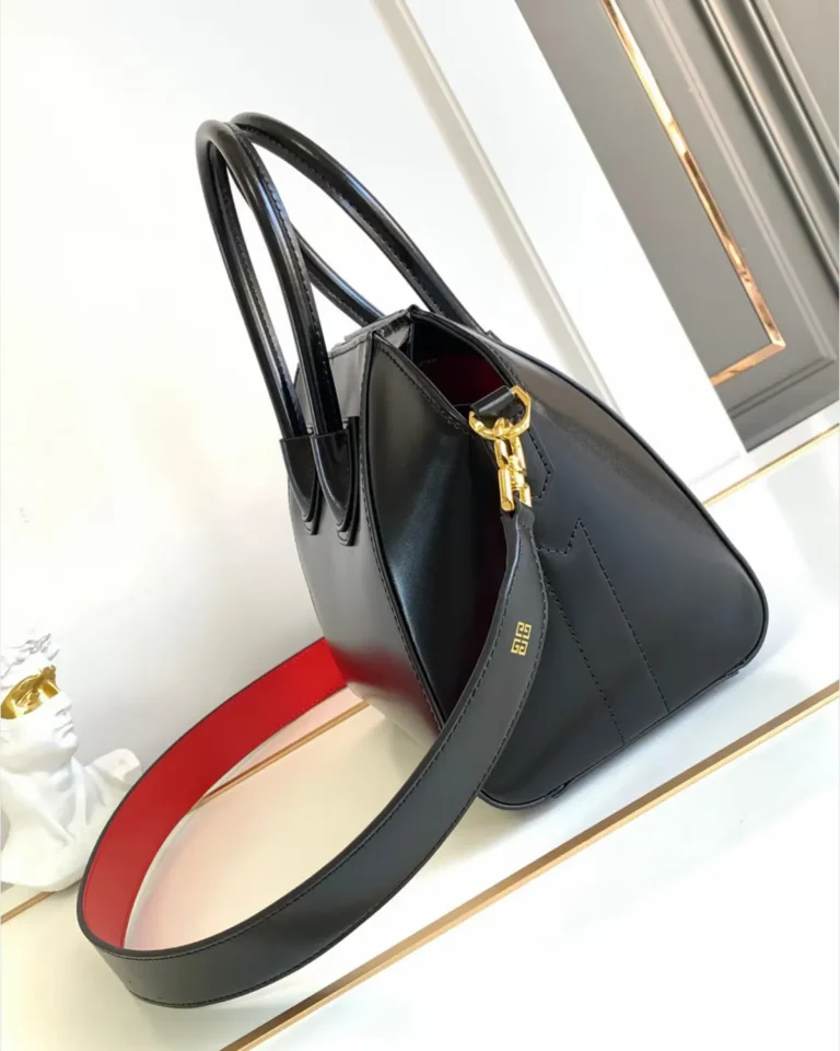 Black Red-Lined Twin-Handle Satchel — side