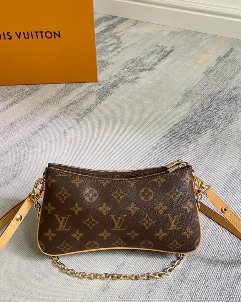 Brown Monogram Curved Zip Chain Pouch — rear view