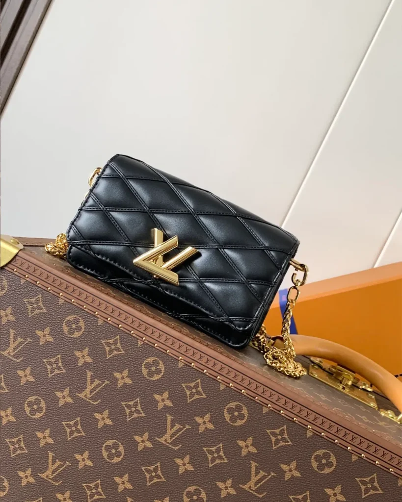 Black Quilted Chain Flap Bag — front view