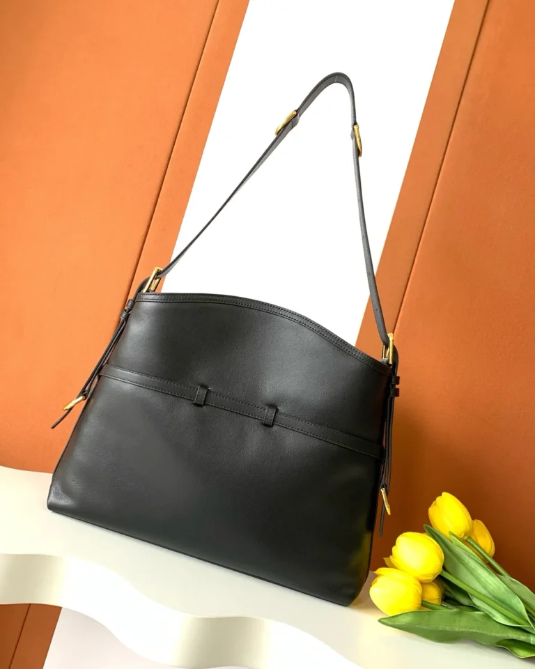 Black Curved-Top Buckle Shoulder Bag — rear