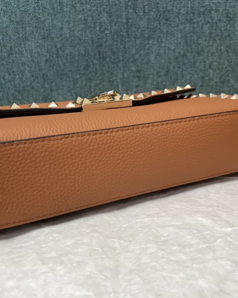 Tan Studded Edge Flap Shoulder Bag — base view