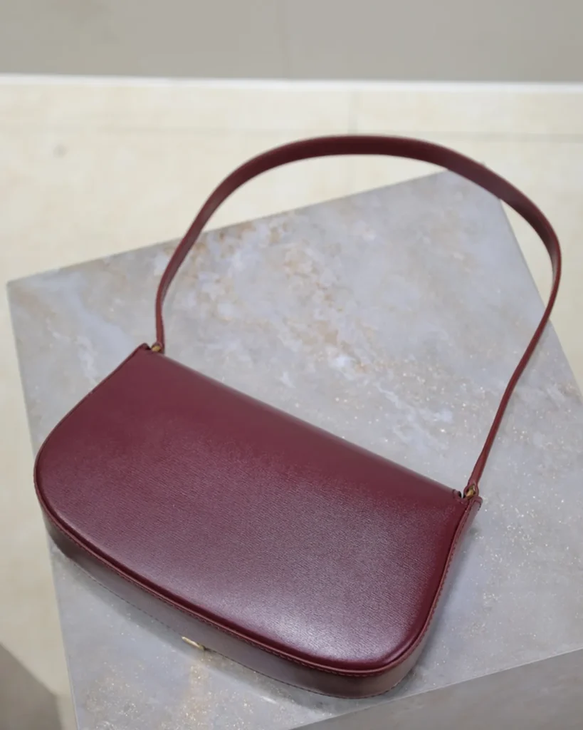 Burgundy Curved-Flap Shoulder Bag — rear view