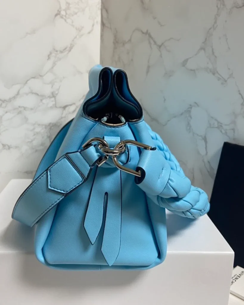 Blue Braided-Handle Flap Bag — side