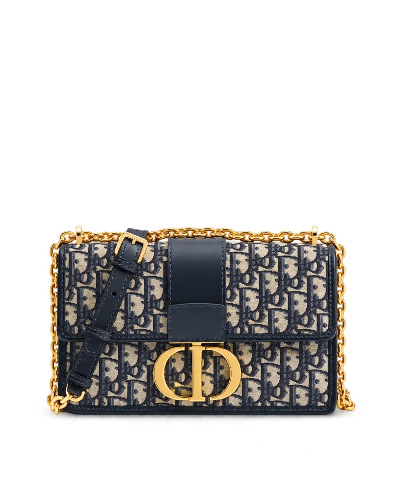 Navy Monogram Gold-Tone Chain Bag — main view