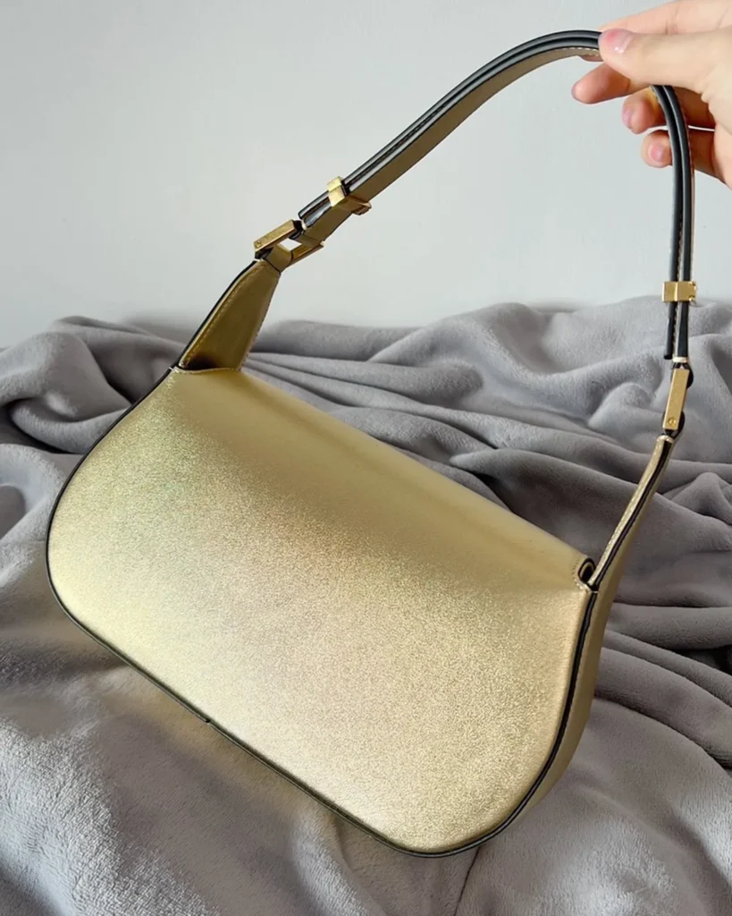 Metallic Gold-Tone Chain-Detail Shoulder Bag — rear view