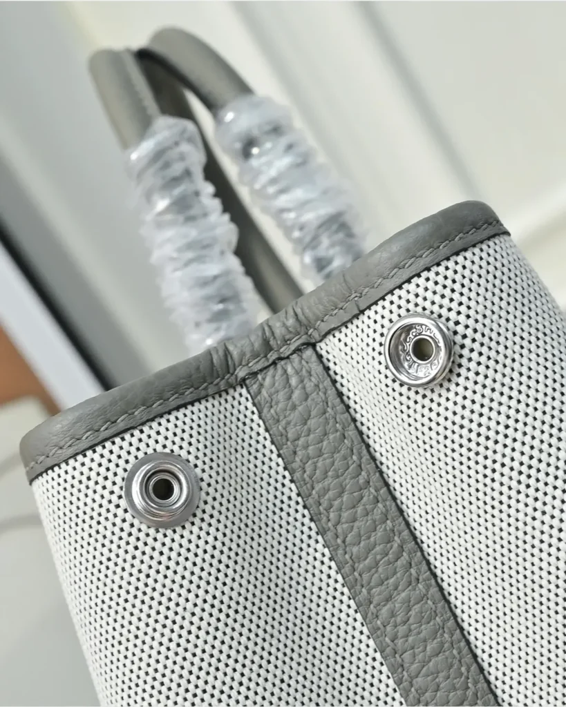 Garden Party-Inspired 30 Grey Canvas Tote, top edge view