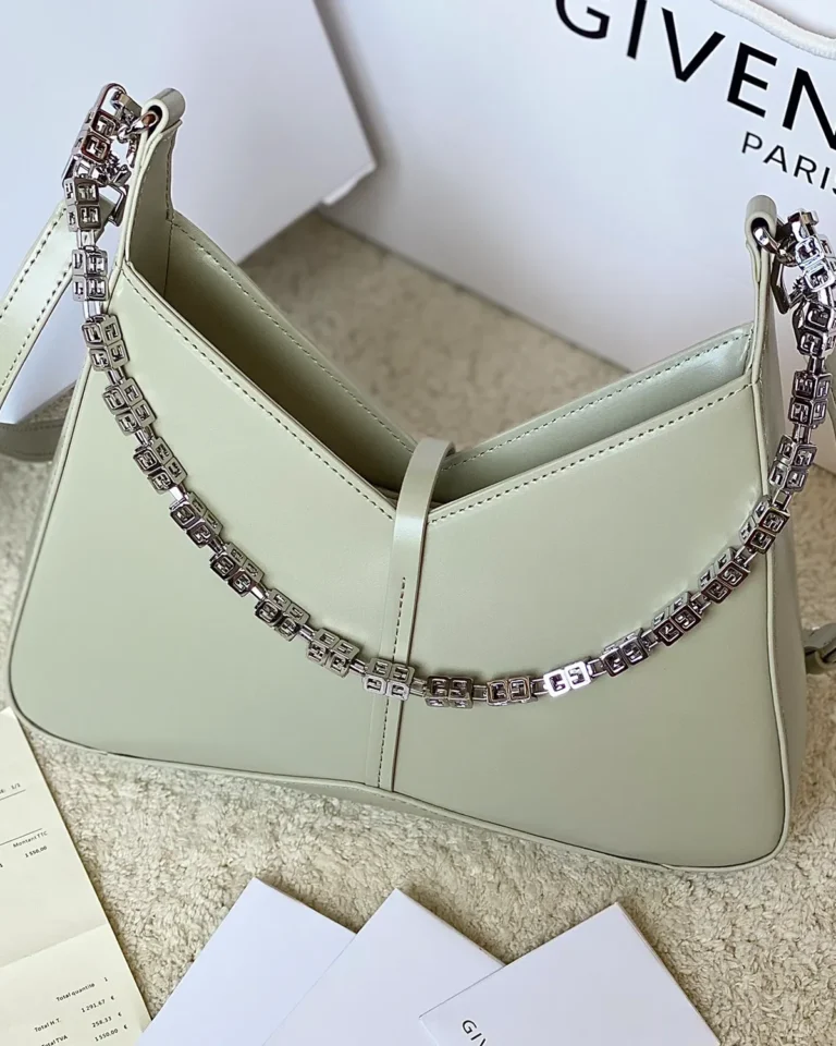 Pale Green V-Top Chain Shoulder Bag — angled front