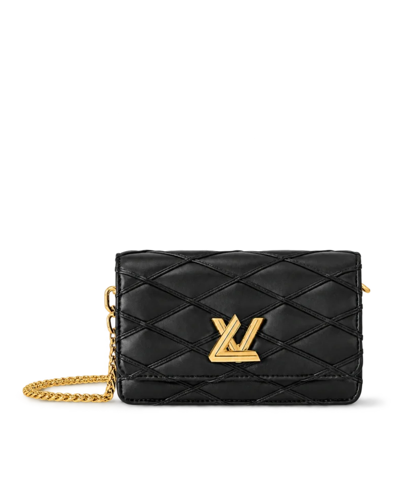 Black Quilted Chain Flap Bag — upright front view