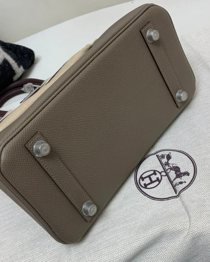 Taupe Burgundy White Top-Handle Bag — base view