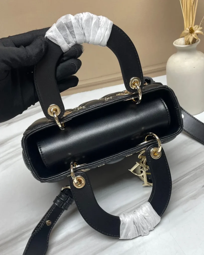 Black Butterfly-Embellished Top Handle Bag — top view