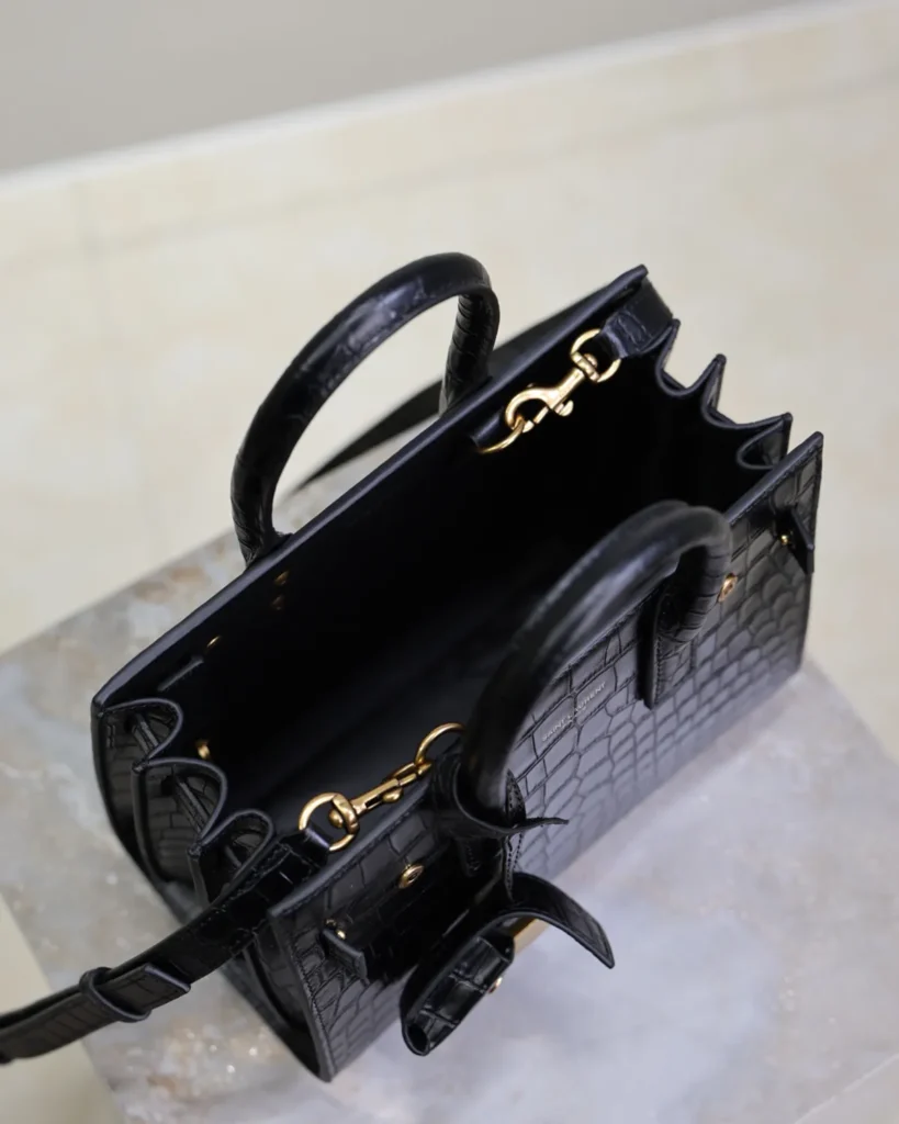 Black Embossed Accordion Tote — interior view