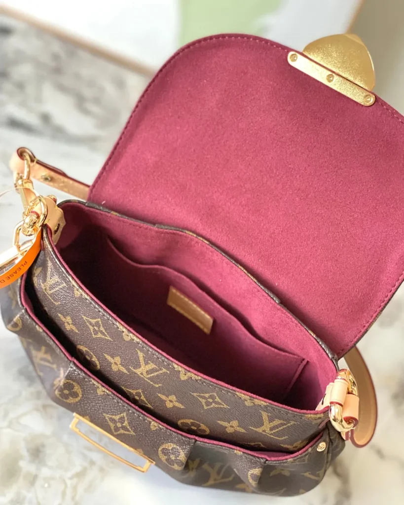 Brown Monogram Curved Flap Shoulder Bag — interior view
