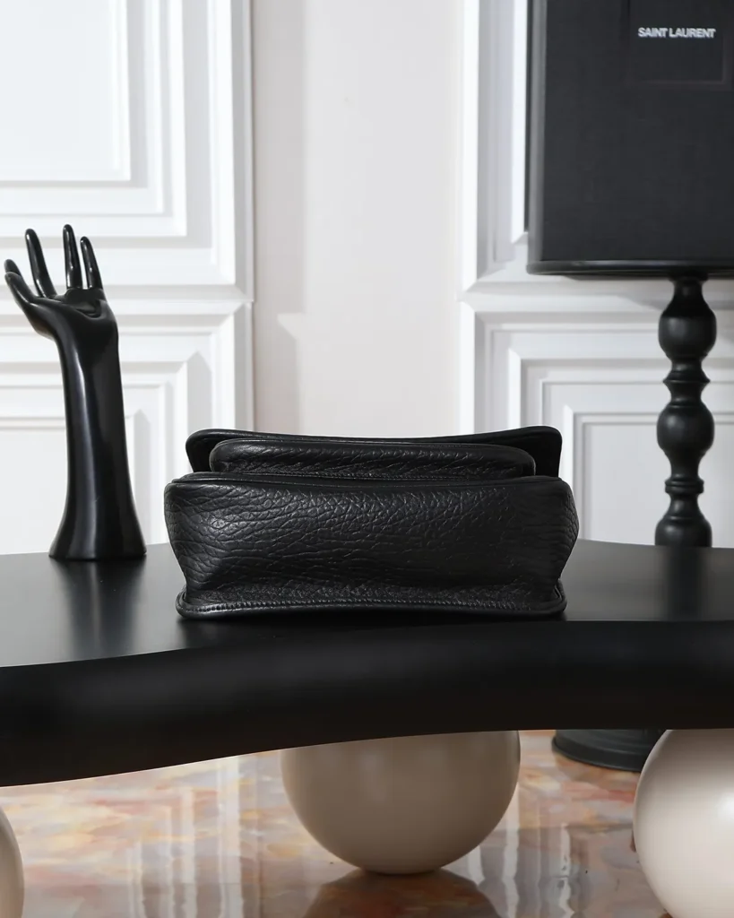 Black Pebbled Flap Chain Bag — base view