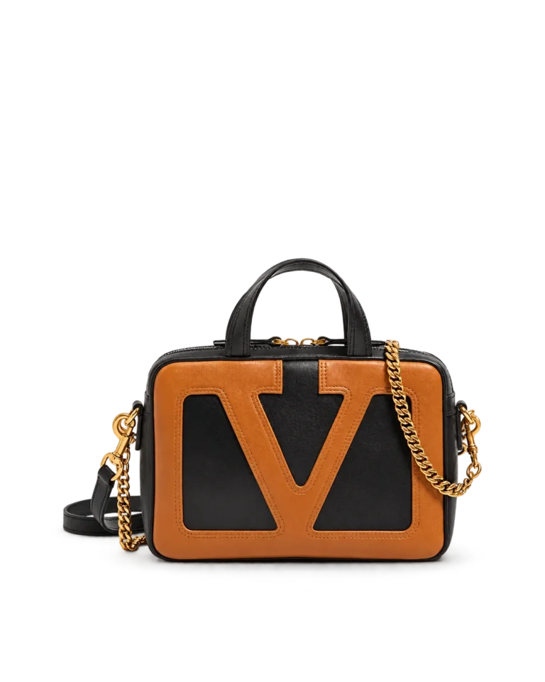 Black and Tan V-Panel Top-Handle Bag — main view