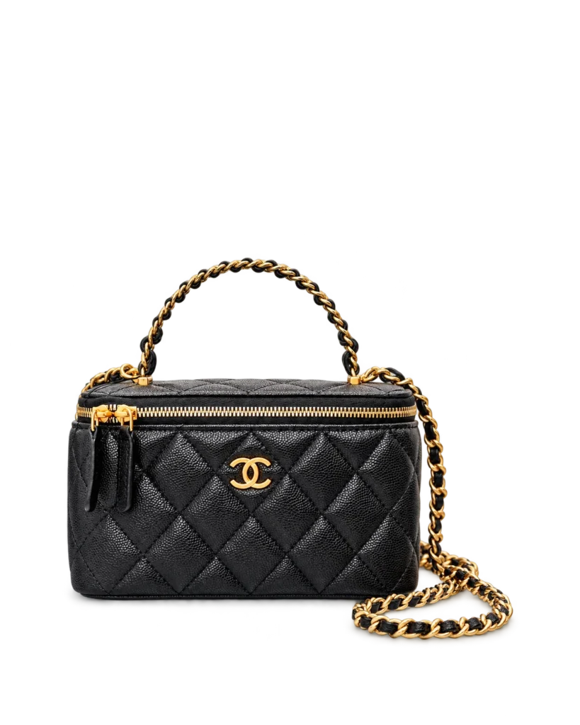 Black Quilted Chain-Handle Vanity Bag — main view