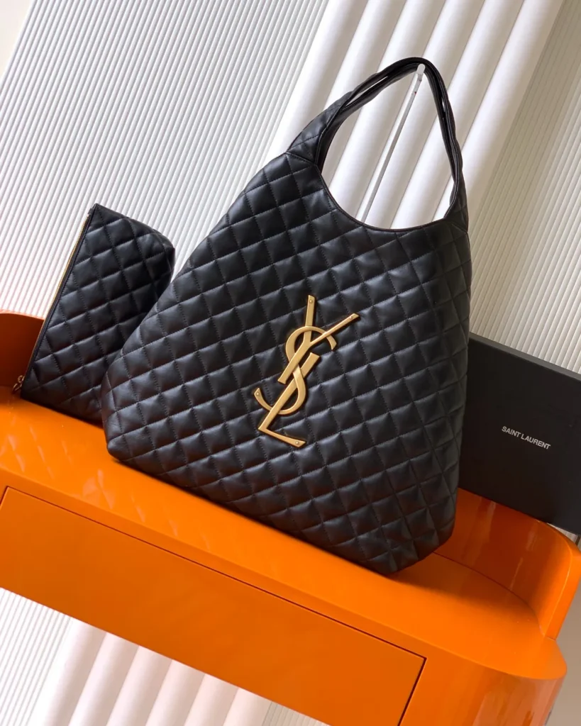 Black Diamond Quilted Shopper — angled front view