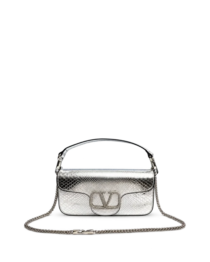 Silver Scale-Pattern Top-Handle Flap Bag — main view