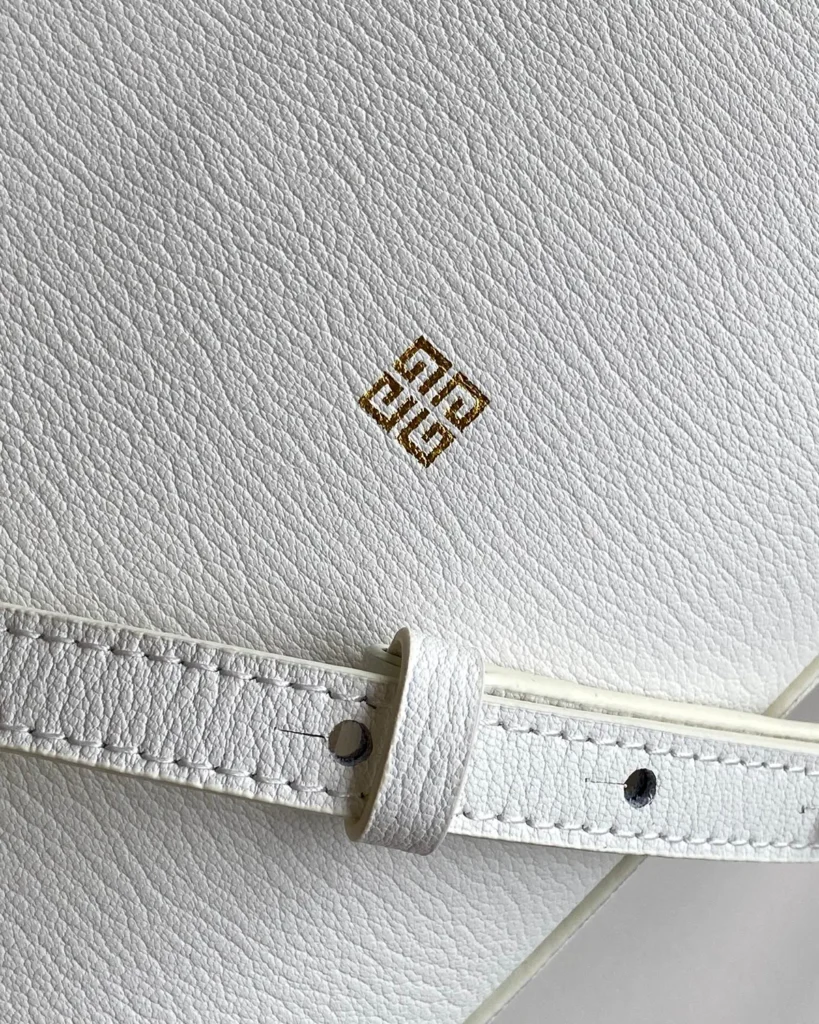 White Domed Top Handle Bag — rear logo view