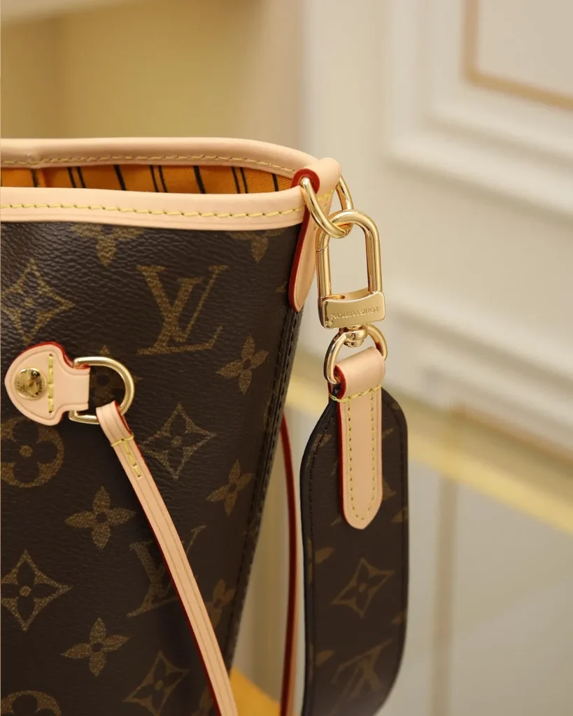 Yellow Striped Reversible Monogram Tote — strap tab view