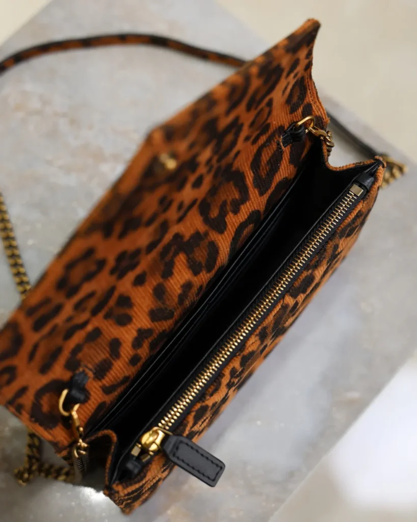 Leopard Print Envelope Chain Wallet — interior view
