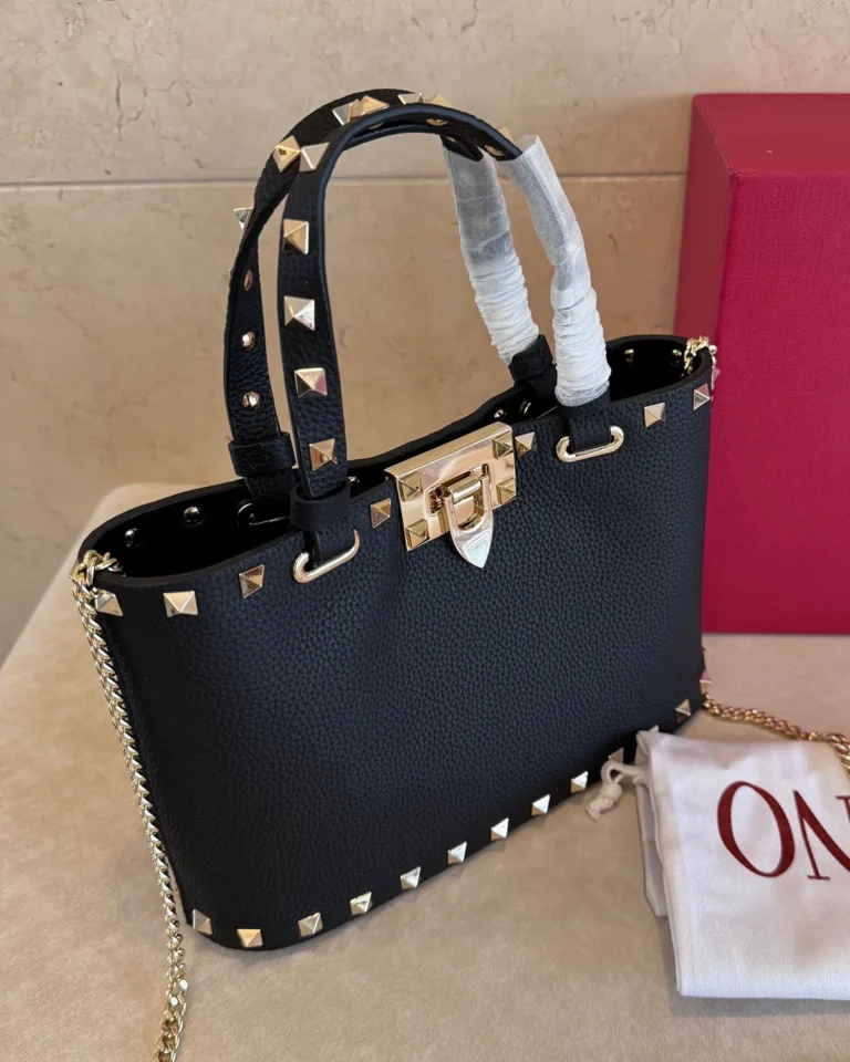 Black Studded Border Top-Handle Tote — side view
