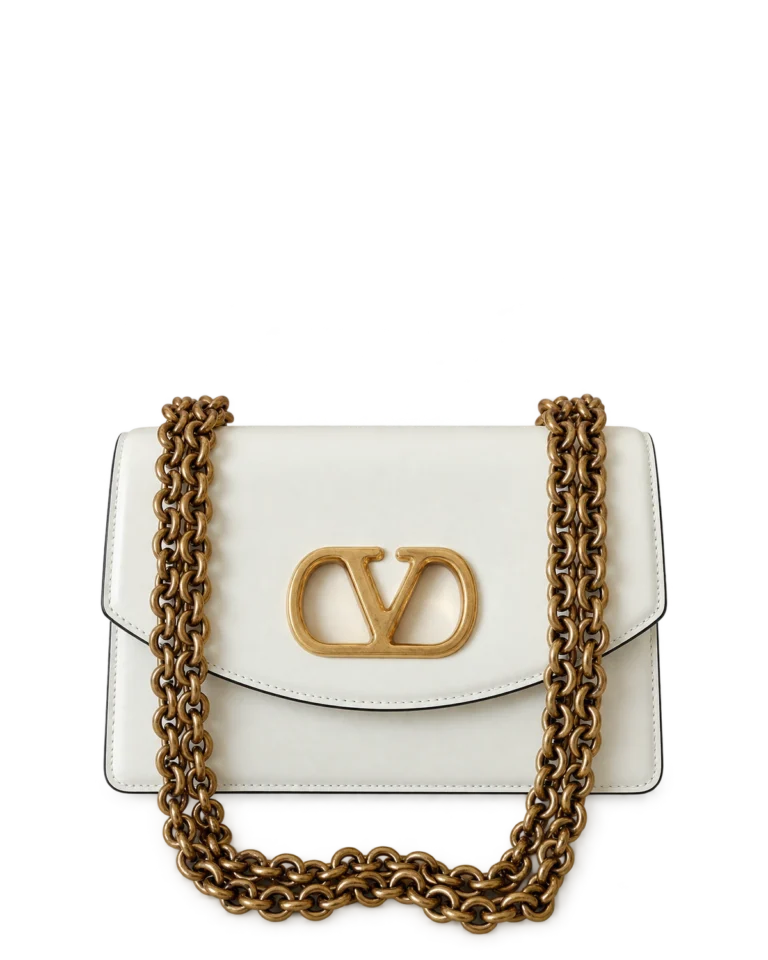 Ivory Curved-Flap Chain Shoulder Bag — upright front view