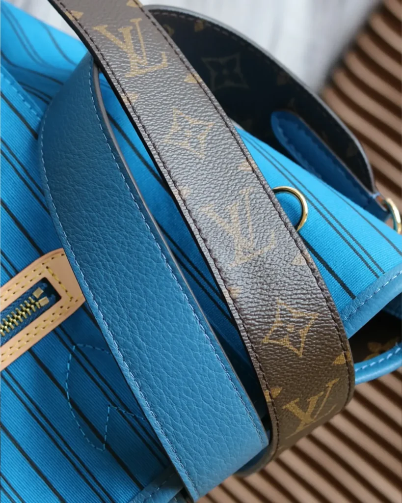 Blue Striped Reversible Monogram Tote — strap view
