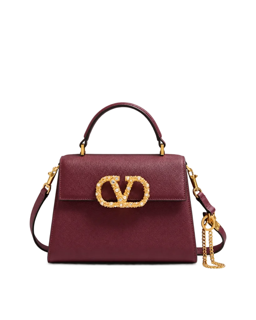 Burgundy Pearl-Effect Emblem Top-Handle Bag — main view